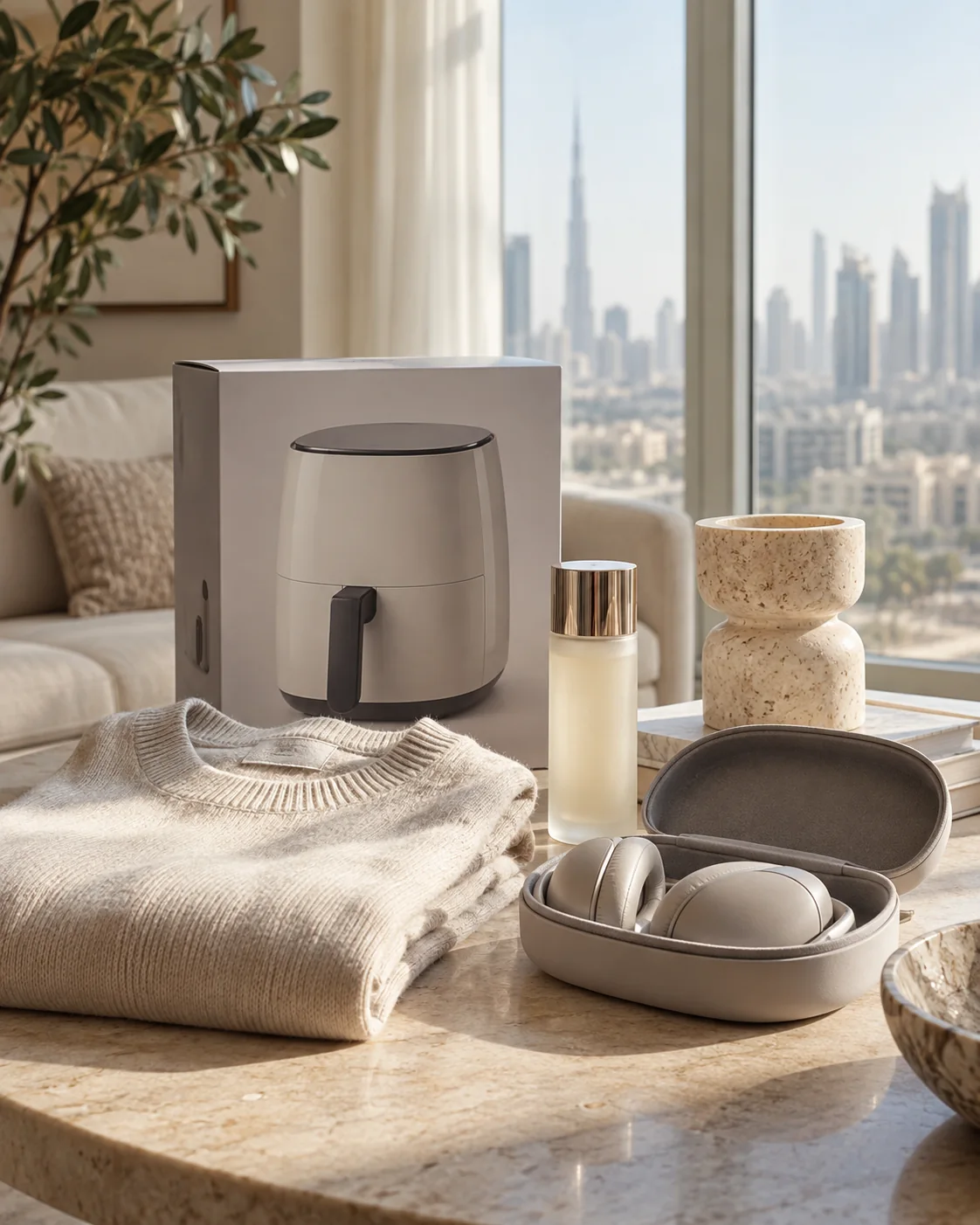 Assorted fashion, beauty, electronics and home products arranged for sourcing